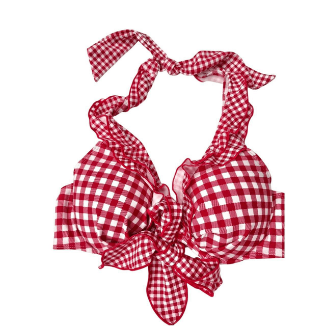 coquette red gingham japanese 3 piece bikini set