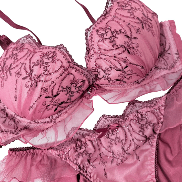 Mauve Princess Floral Japanese Bra + Underwear Set UK 34B    