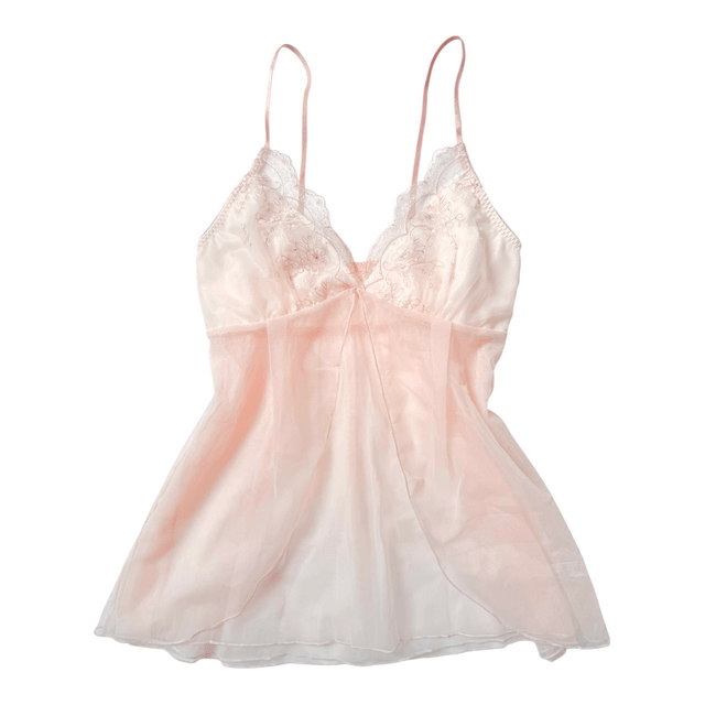 BNWT Japanese brand coquette light pastel pink floral embroidered cups cami 