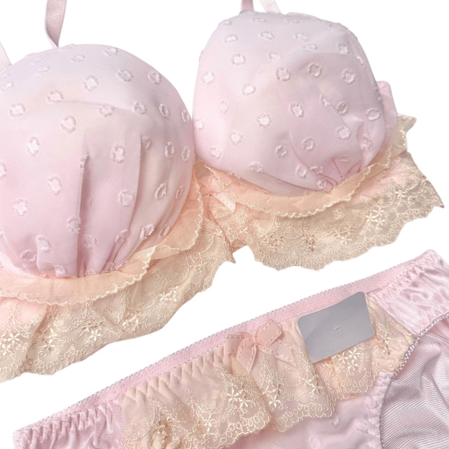 Pink polka dot Japanese Bra + Underwear Set UK 32DD  