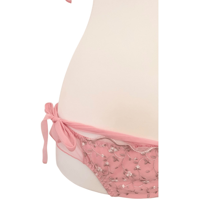 Pink Floral Embroidered Japanese Bra + Underwear Set UK 34C 