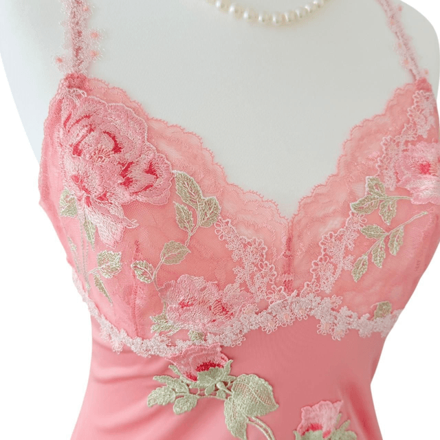 Japanese brand coquette pink floral appliqué slip dress 