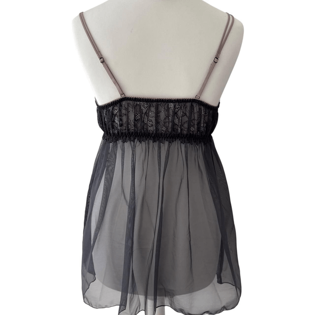 Japanese brand navy embroidered cups cami with mocha/mauve embroidered details and straps 