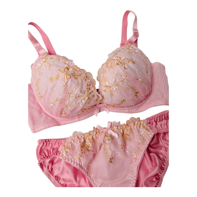 Pink and yellow bow Japanese Bra + Underwear Set UK 32D 