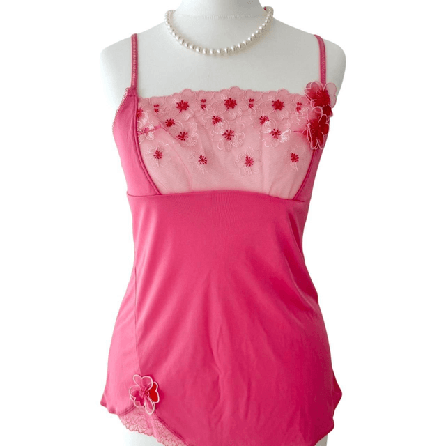 Japanese brand coquette pink clover embroidered cami 