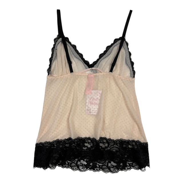 Y2K Mesh Salmon Pink and Black Swiss Dot Cami S/M