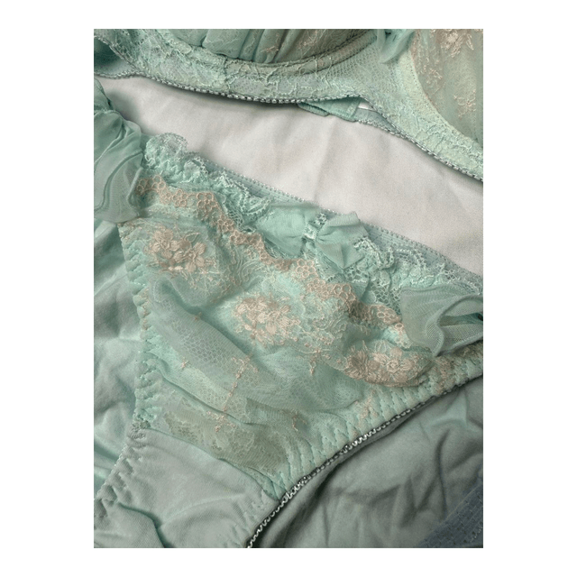 Mint green /  blue Floral Japanese Bra + Underwear Set UK 32DD   (1)