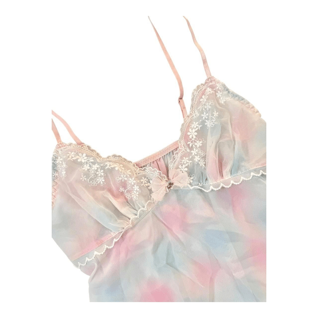 pink and blue floral embroidered cups cami