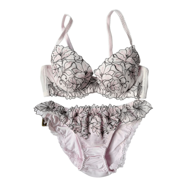 pink floral embroidered bra and underwear set 34A   