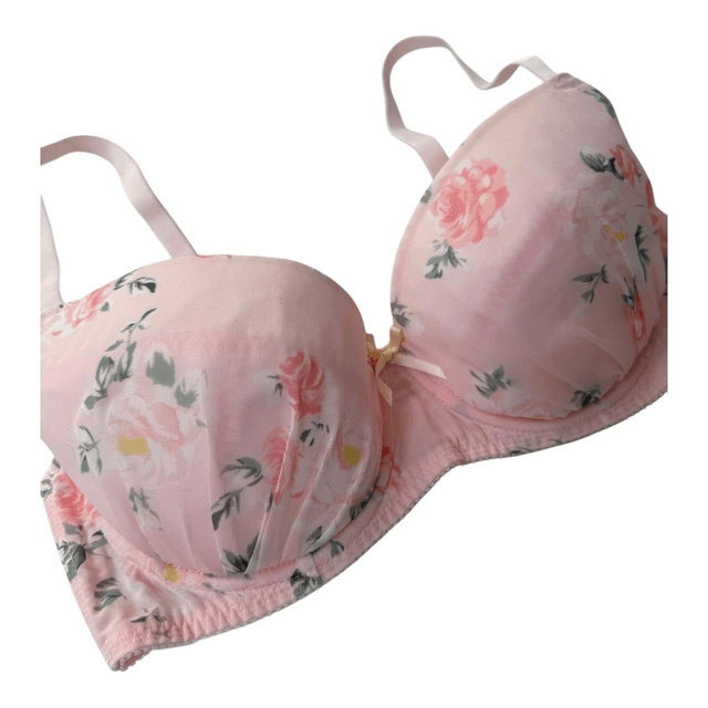 Pink floral Japanese Bra + Underwear Set UK 36DD  (1)