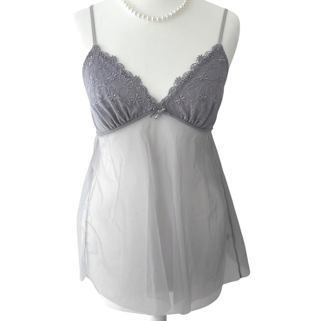 Japanese brand coquette purple/grey floral embroidered cups cami