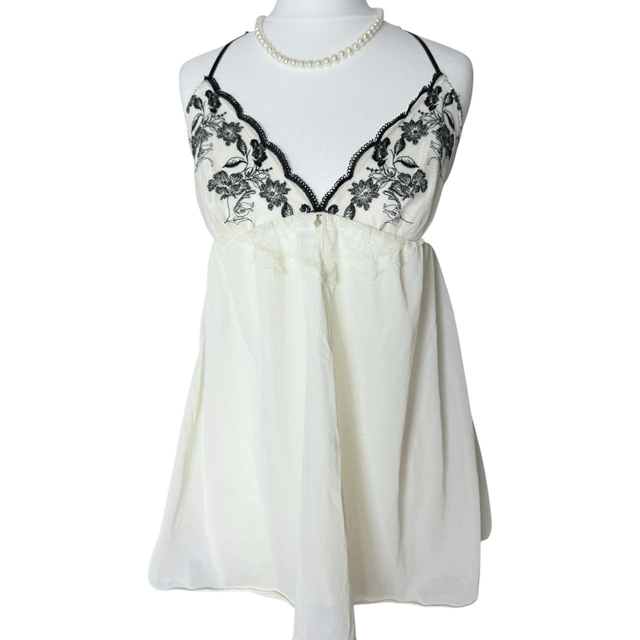 Japanese brand coquette white/cream and black embroidered cups babydoll cami 