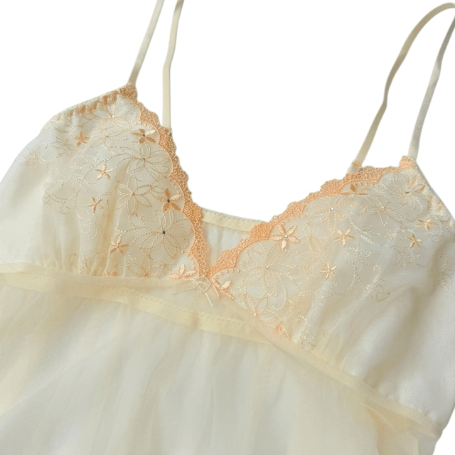 coquette pastel yellow floral embroidered cups cami