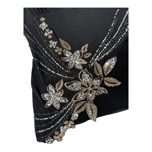 y2k Black and gold embellished cami top with sequins and beads