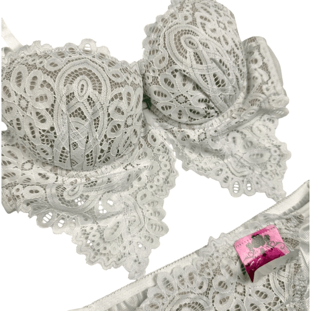 White Lacy Japanese Bra + Underwear Set UK 32A