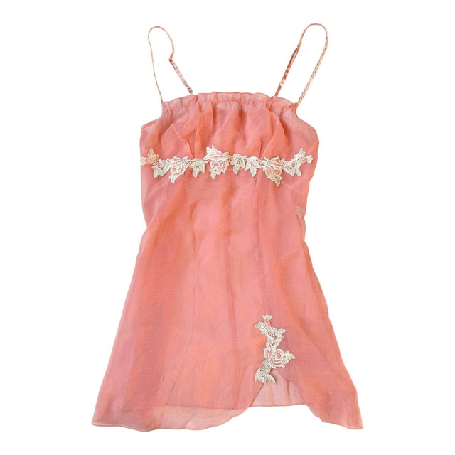 Japanese brand coquette pastel pink floral embroidered sheer pink slip dress 