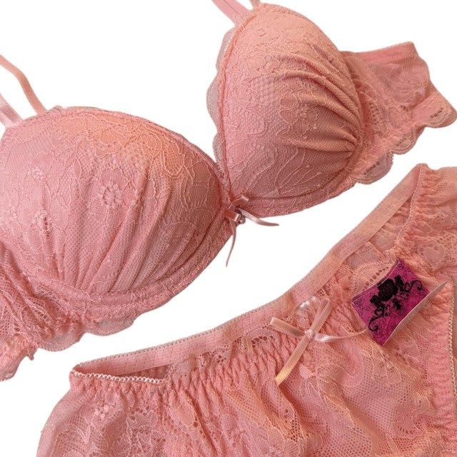 pink floral lace embroidered bra and underwear set 34A 