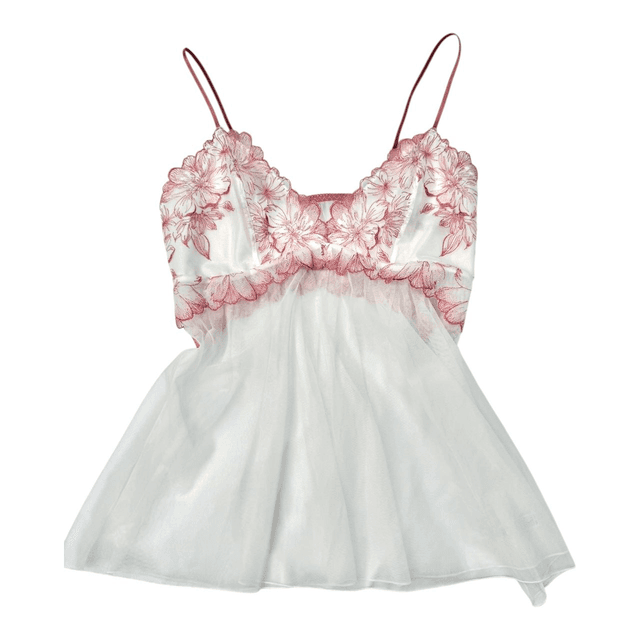 Japanese brand coquette white and rose red floral lace embroidered cups cami