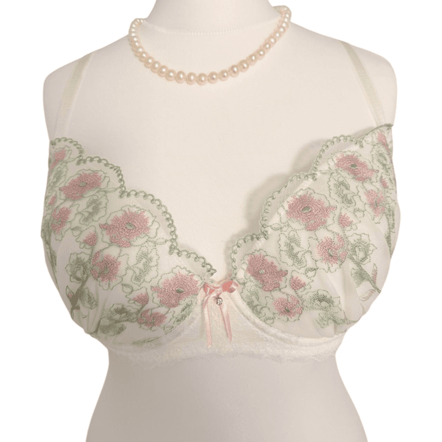 Pink and green Floral Japanese Bra uk 34DD