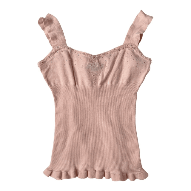 Japanese Brand Coquette Pink Knit Beaded Milkmaid Angora Cami Top 