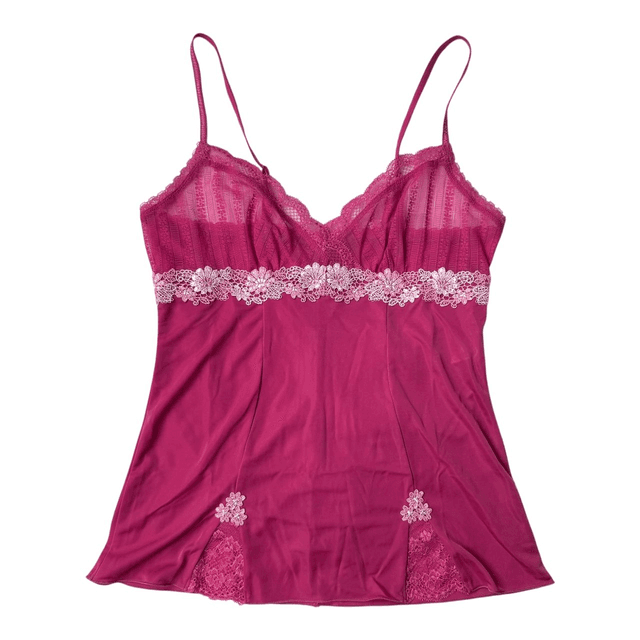 BNWT Japanese brand coquette pink lace cups cami with floral embroidery details 