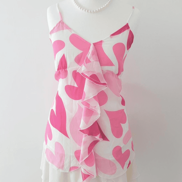 japanese brand coquette pink asymmetrical hem heart cami top 