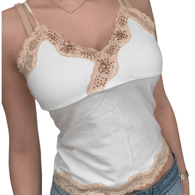 y2k abercrombie and fitch white and tan beaded cami 