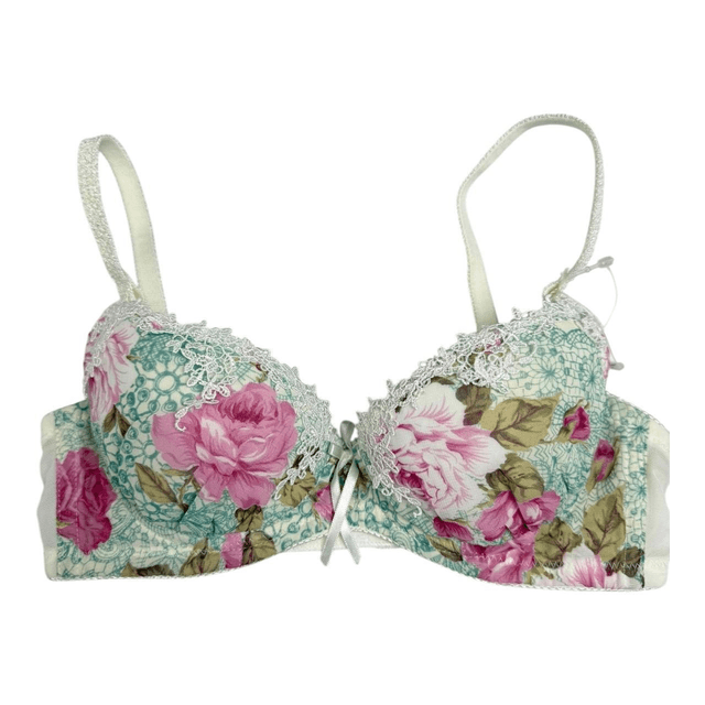 Mint Green + Pink Floral Japanese Bra UK 30A