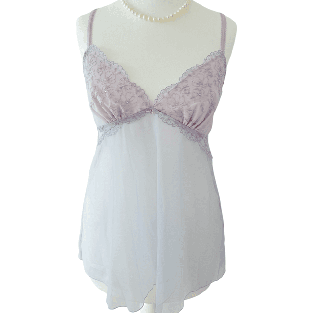 Japanese brand coquette pastel purple embroidered and embellished cups cami  