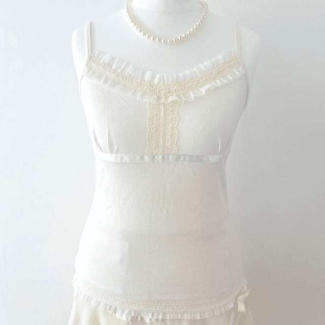 Japanese brand coquette white lace trim cami 