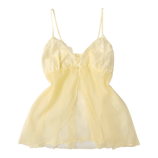 BNWT Japanese brand coquette butter yellow embroidered cups babydoll cami 