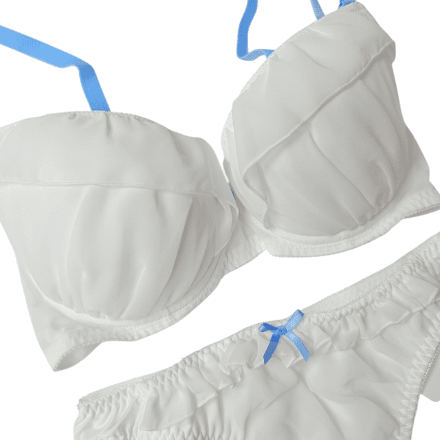 Blue and white Japanese Bra + Underwear Set UK 34DD   