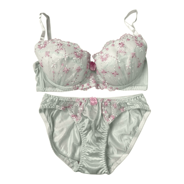 Pink + Mint Green Fairy Japanese Bra + Underwear Set UK 36C