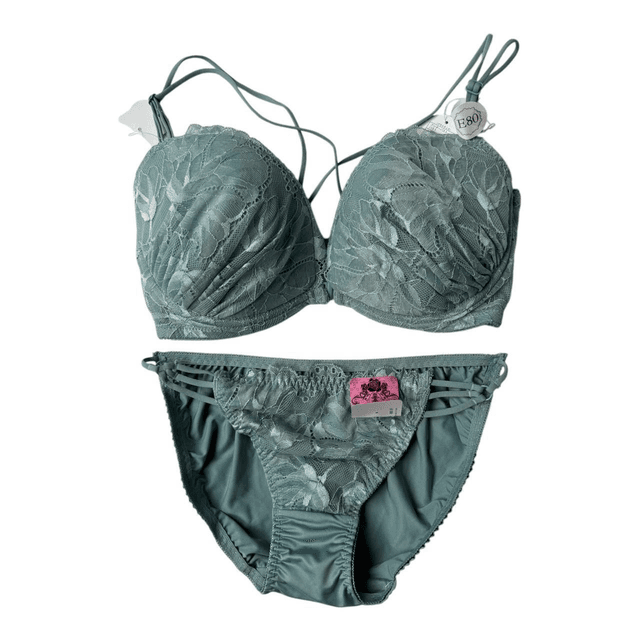Seafoam Green Lace Japanese Bra + Underwear Set UK 36D 
