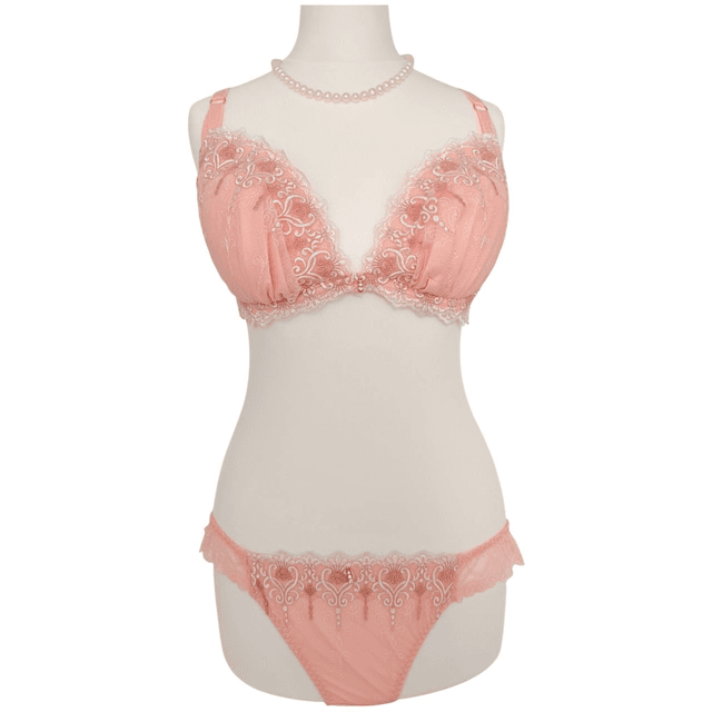 Peachy Pink Japanese Bra + Underwear Set UK 34DD 