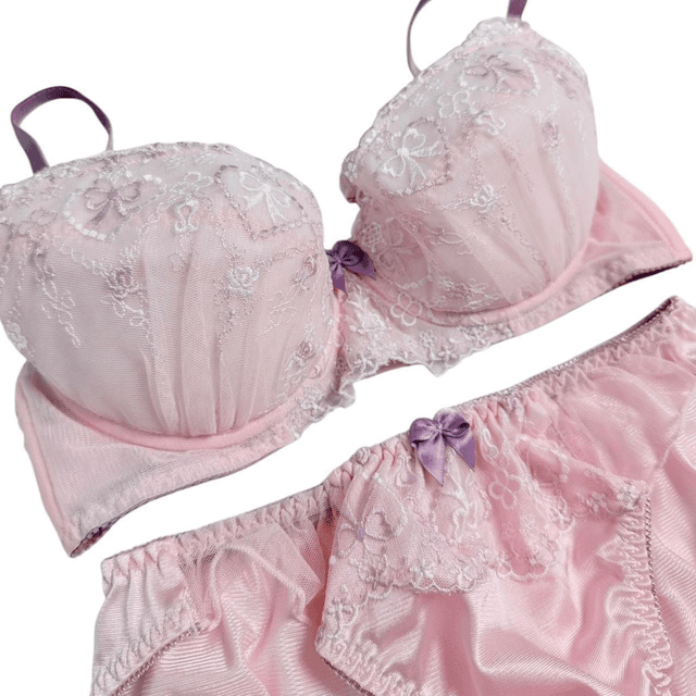 Pink + Purple Embroidered Bows UK 32C, UK 36D