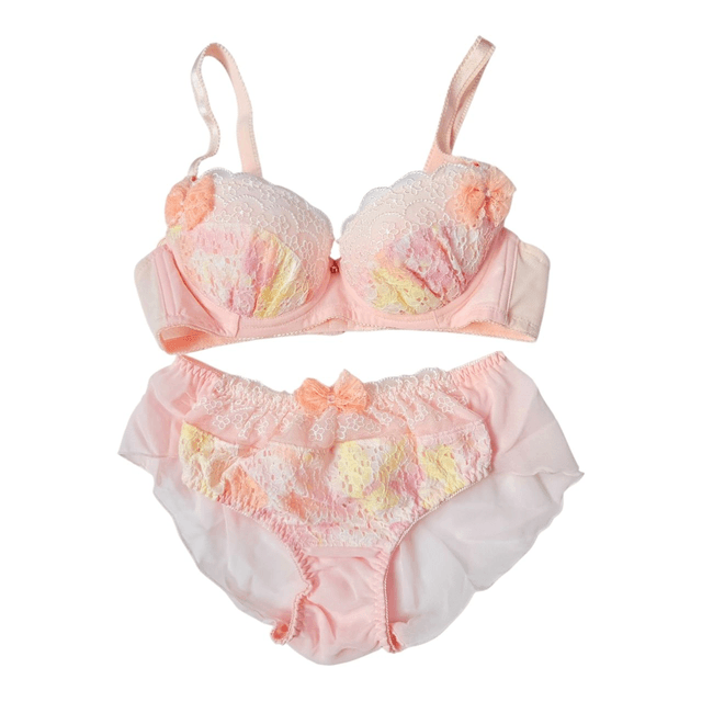 Orange embroidered Japanese Bra + Underwear Set UK 32B  