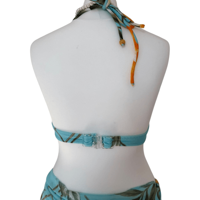Blue tropical japanese 3 piece bikini set