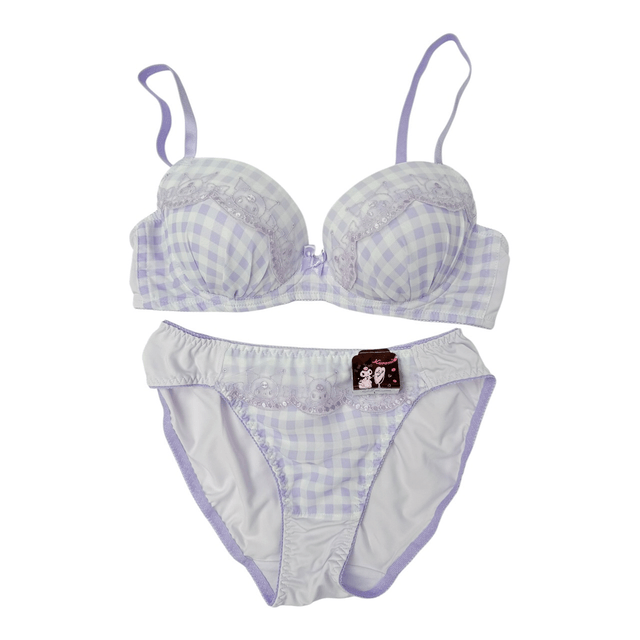 BNWT Japanese brand coquette purple gingham Kuromi sanrio bra and underwear set