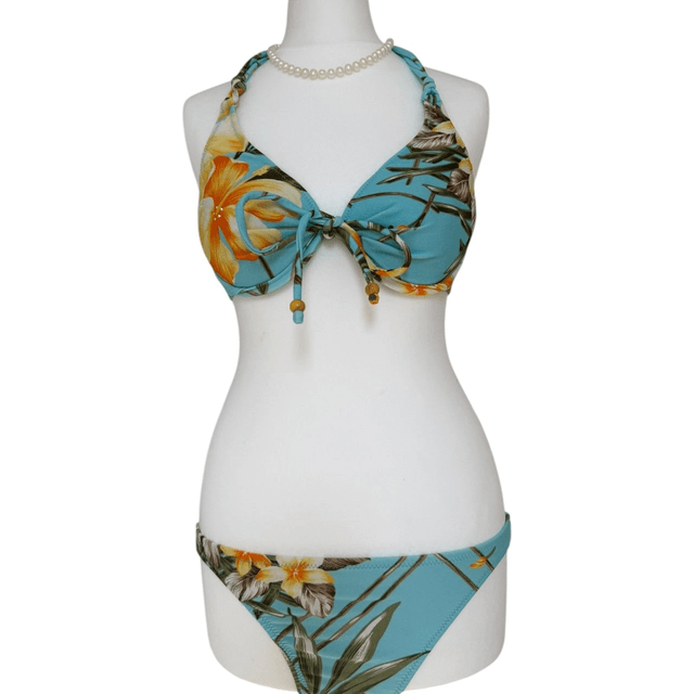 Blue tropical japanese 3 piece bikini set