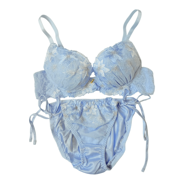 Blue icy princess embroidered Japanese Bra + Underwear Set UK 32A