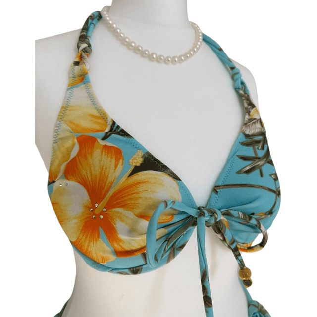 Blue tropical japanese 3 piece bikini set